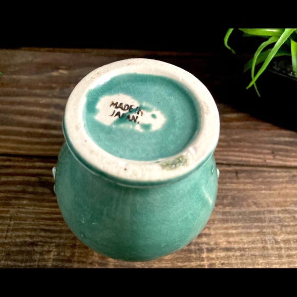 Rare Mid Century Vintage Japanese Art Pottery Double Handle Celadon Urn - Picture 5 of 9